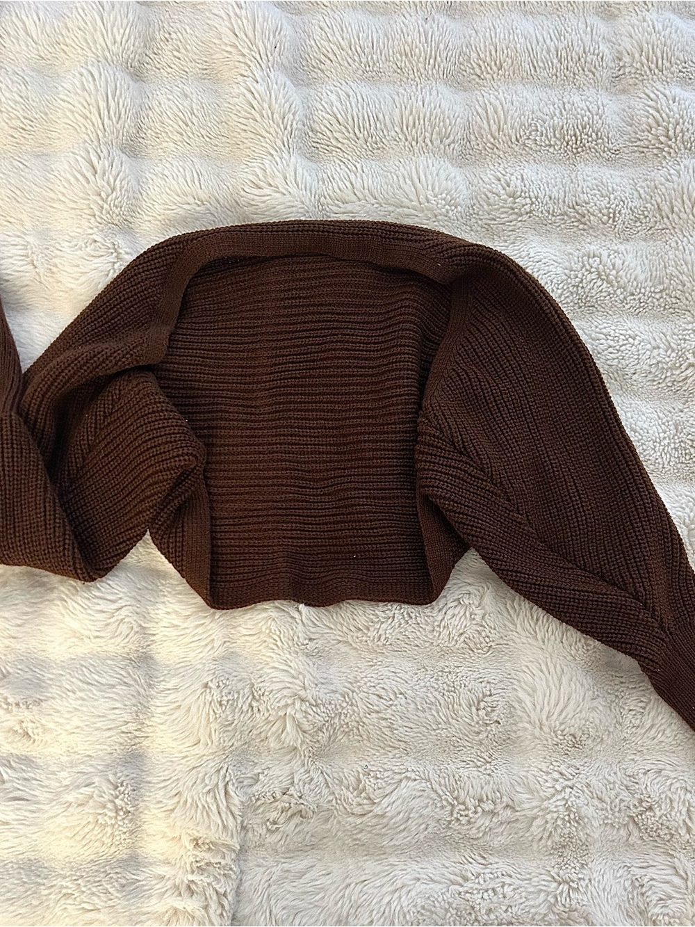 SHEIN Brown Ribbed Knit Cropped Sweater Cardigan